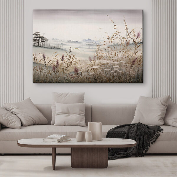 Painting of a landscape with grass and flowers