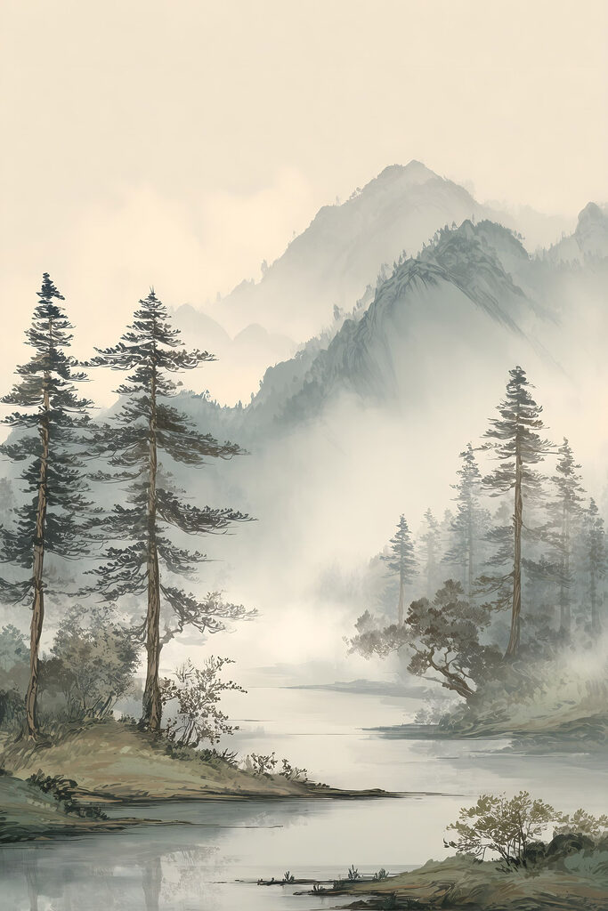 River with trees and mountains in the background River with trees and mountains in the background