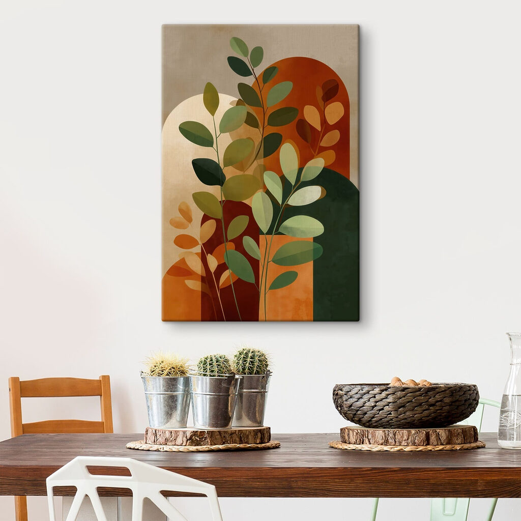 Painting of leaves and a circle