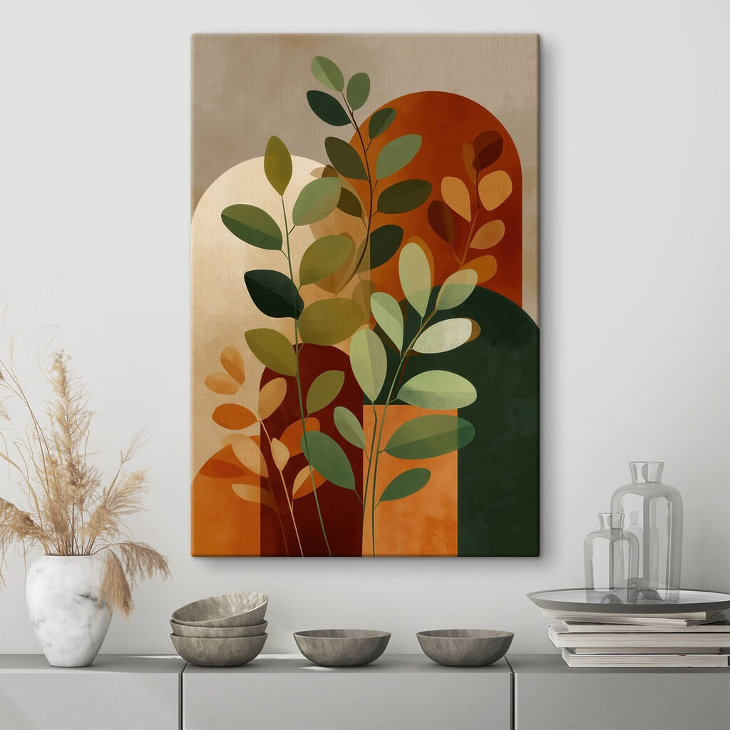 Painting of leaves and a circle