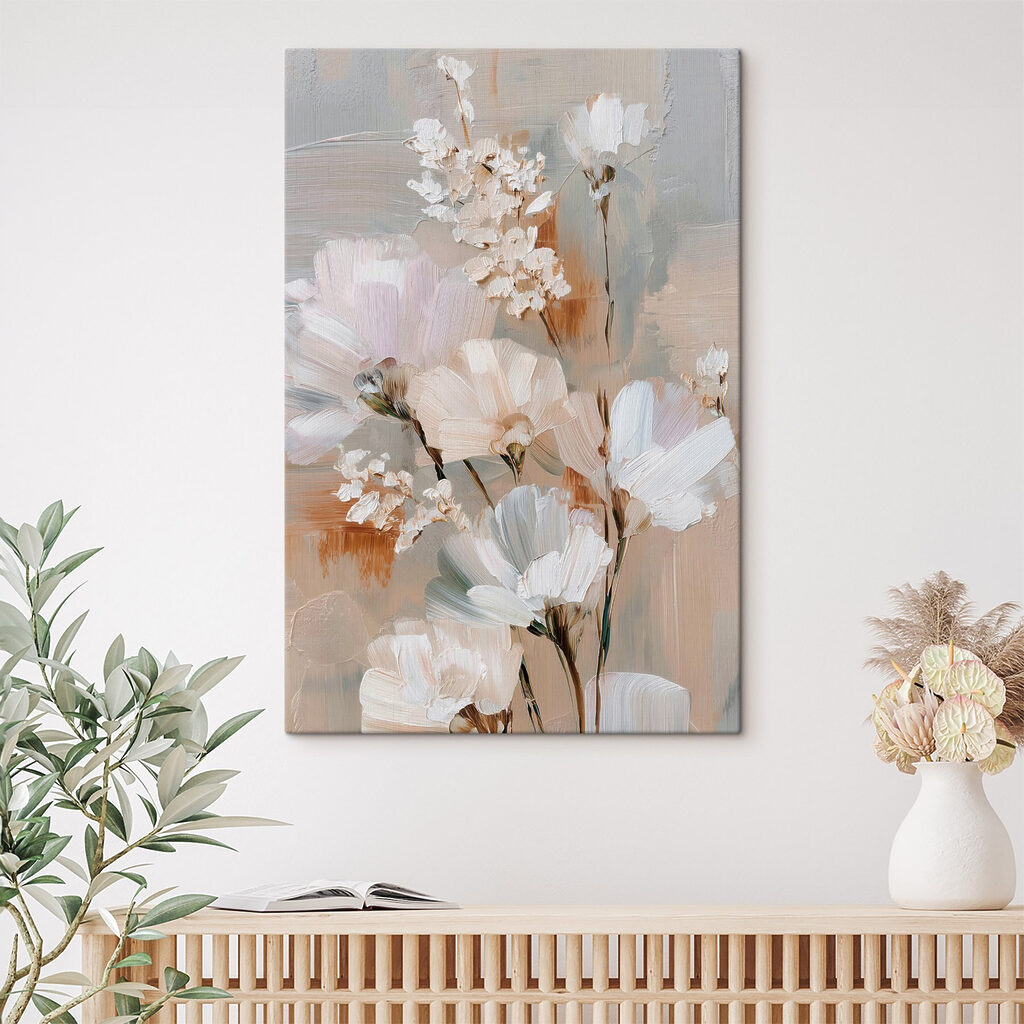 Painting of flowers on a white surface