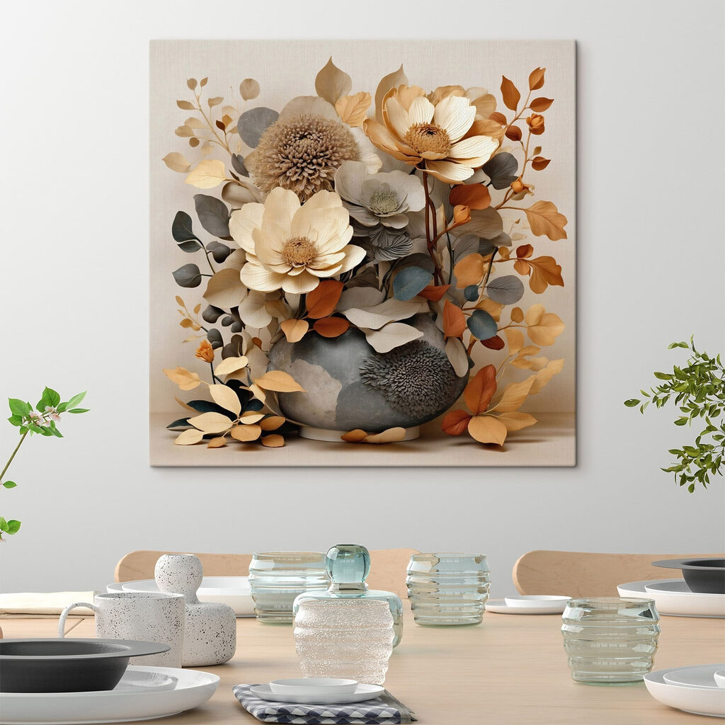 Vase with flowers and leaves Vase with flowers and leaves