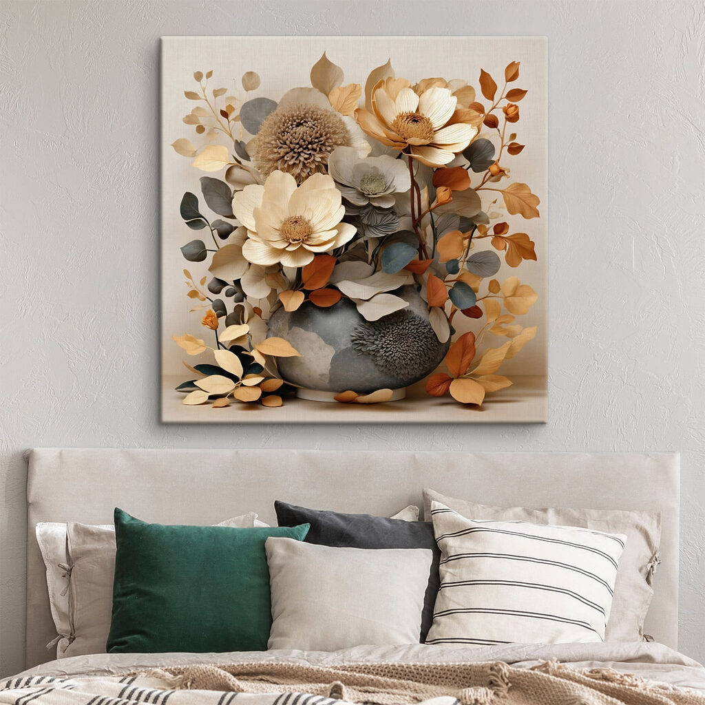 Vase with flowers and leaves Vase with flowers and leaves