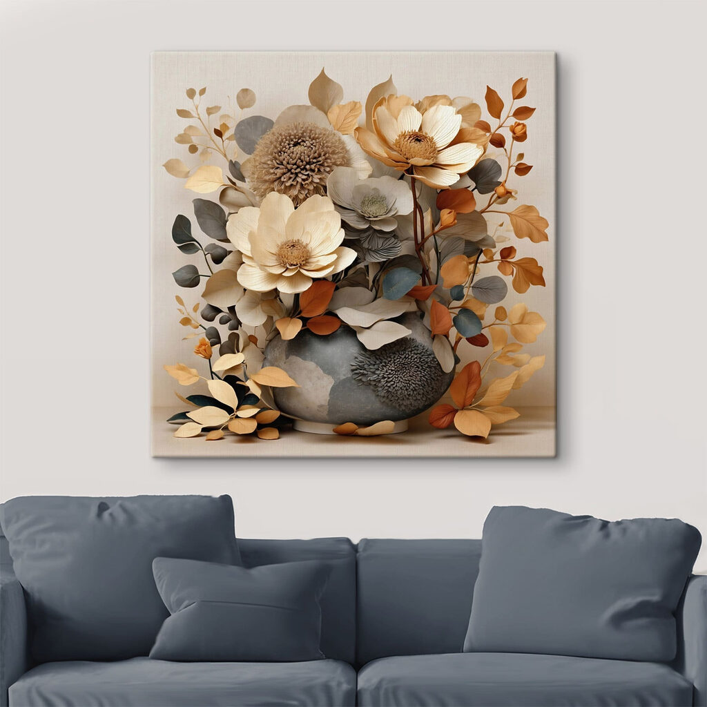 Vase with flowers and leaves Vase with flowers and leaves