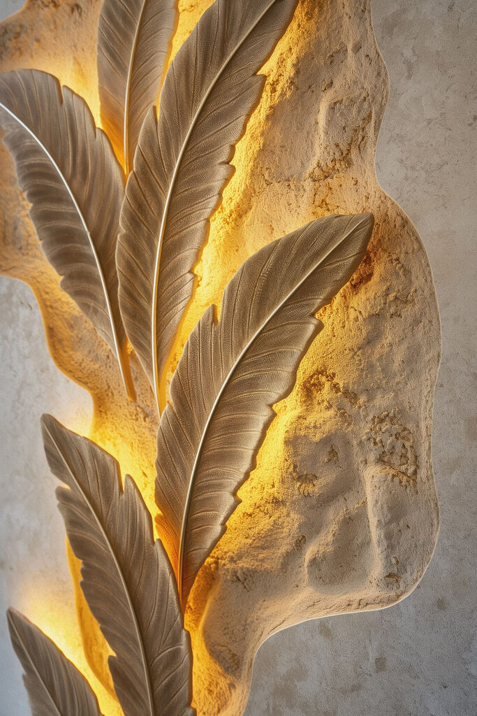 - Elegant leaf design on textured wall - Elegant leaf design on textured wall