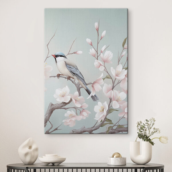 Bird on a branch with flowers Bird on a branch with flowers