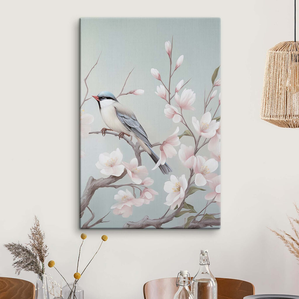 Bird on a branch with flowers Bird on a branch with flowers