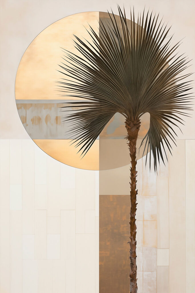 Palm tree in front of a circle Palm tree in front of a circle