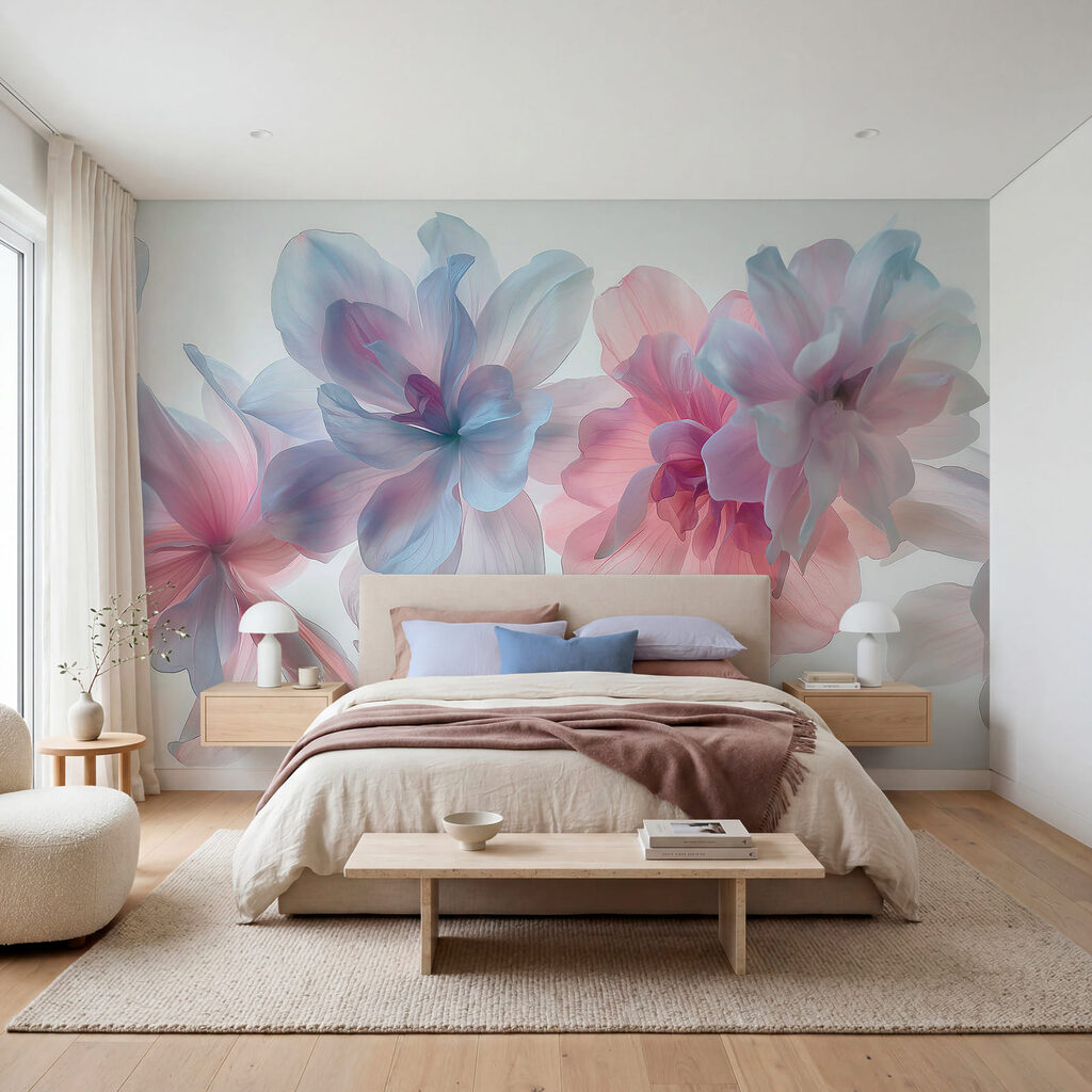 Composizione floreale con petali rosa e blu Composizione floreale con petali rosa e blu