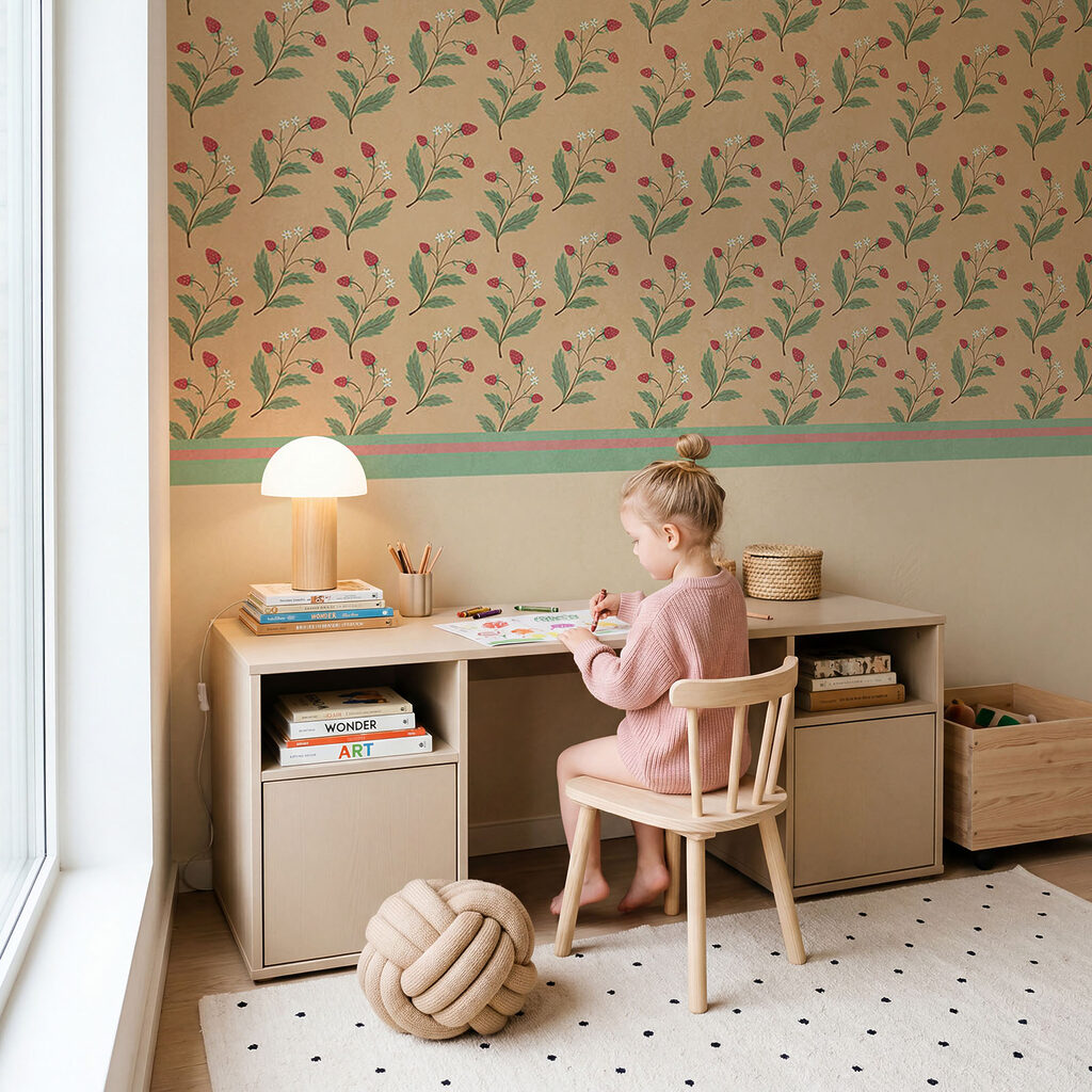 Motivo di fiori e foglie su sfondo beige