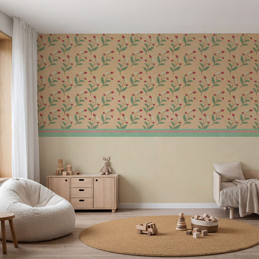 Motivo di fiori e foglie su sfondo beige
