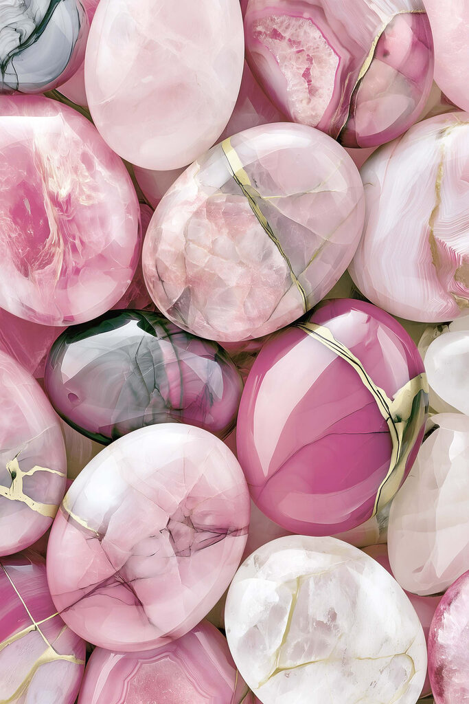 Group of pink and white oval shaped stones