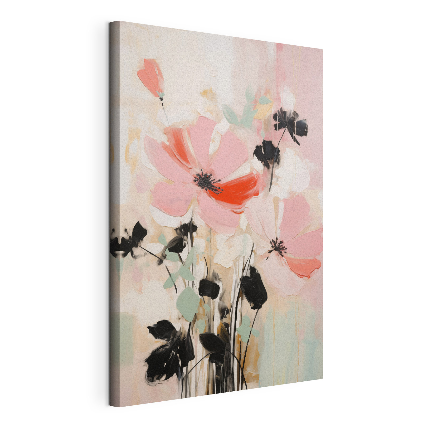 Painting of flowers on a white surface Painting of flowers on a white surface