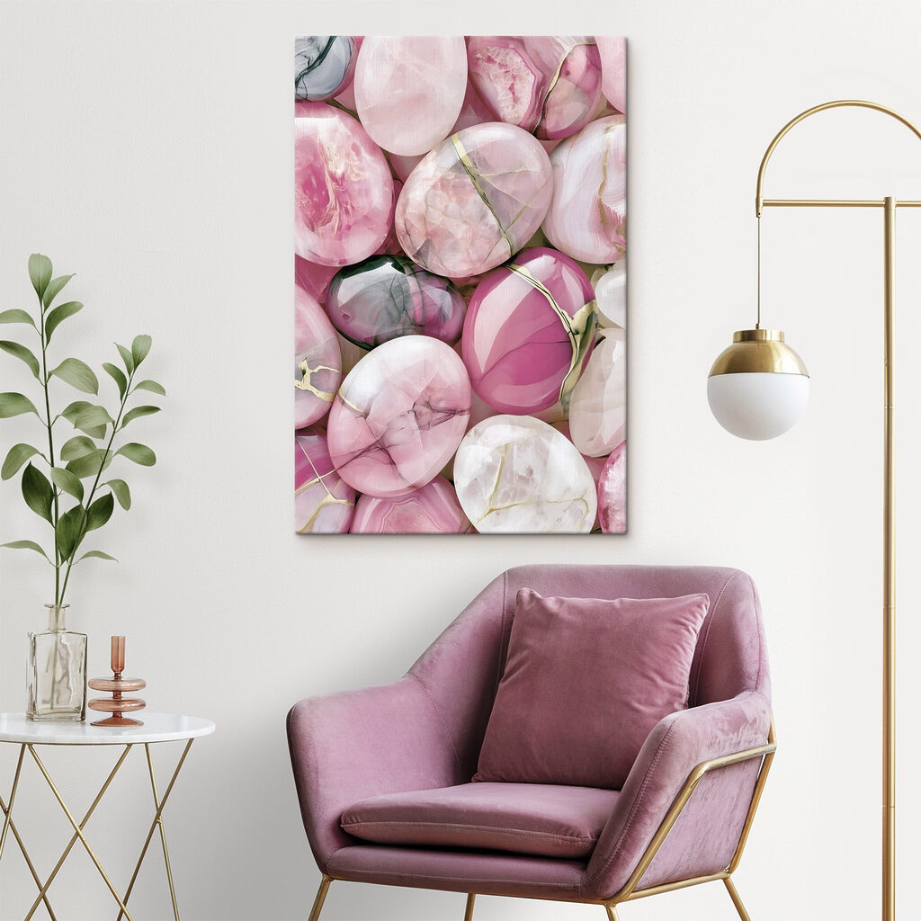 Group of pink and white oval shaped stones