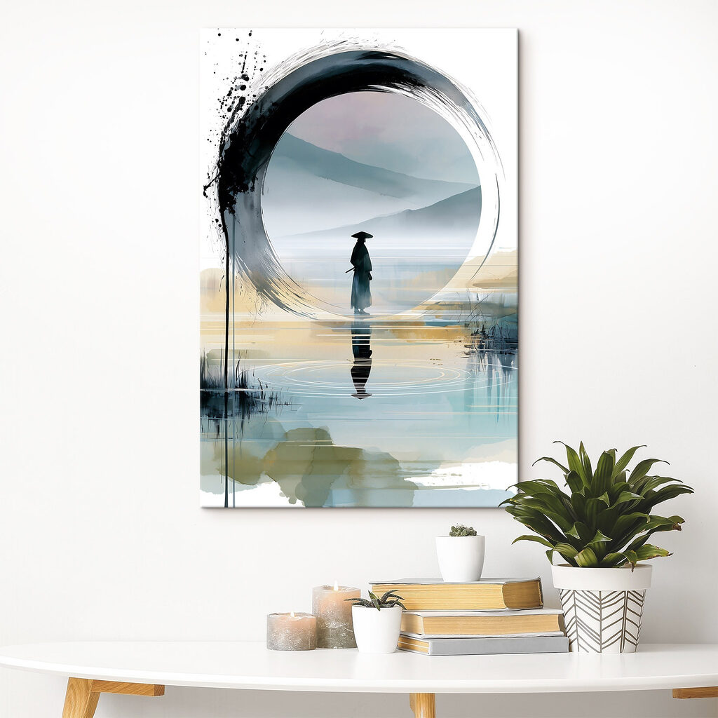 Painting of a man standing in a lake Painting of a man standing in a lake