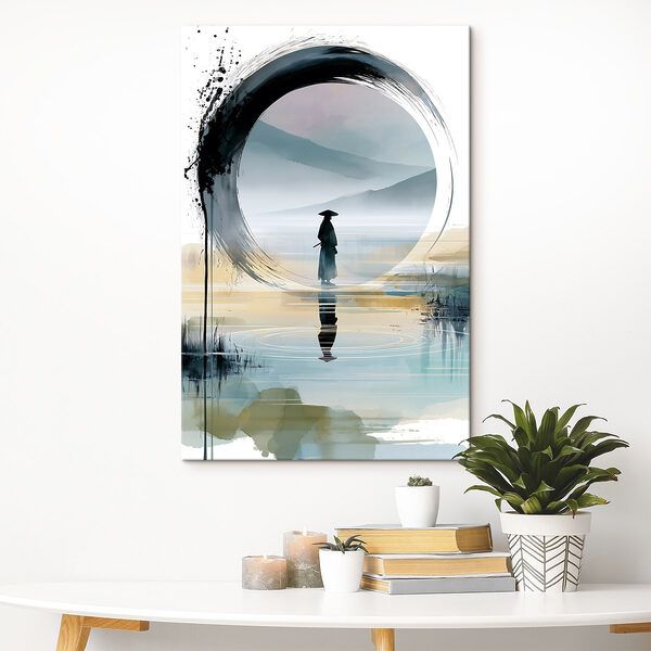 Painting of a man standing in a lake Painting of a man standing in a lake