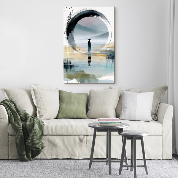 Painting of a man standing in a lake Painting of a man standing in a lake