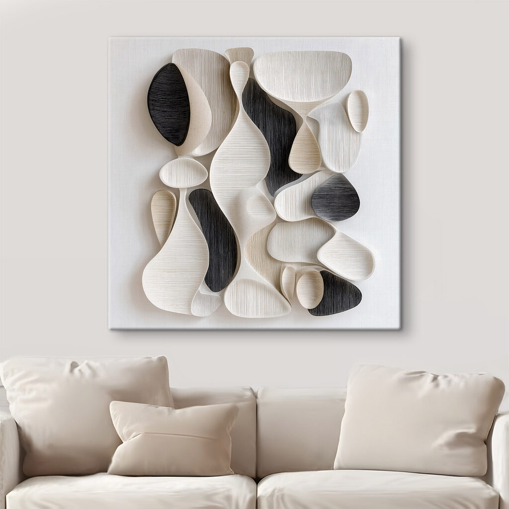 Wall art made of black and white shapes Wall art made of black and white shapes