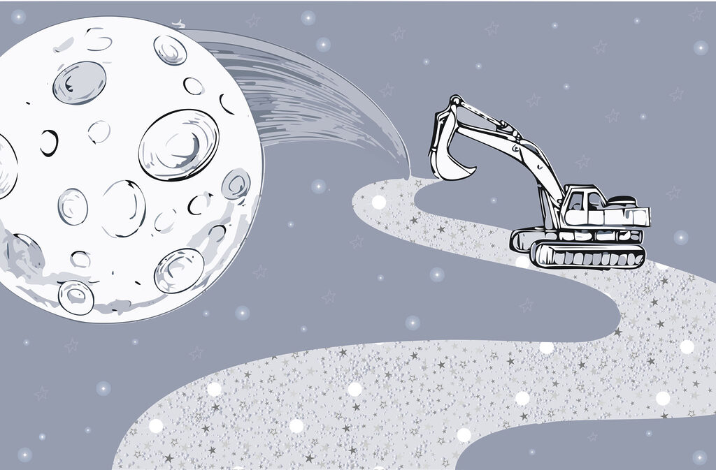 Cartoon of a bulldozer and a moon Cartoon of a bulldozer and a moon