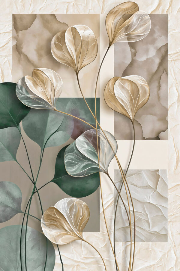 Delicate leaves against serene backgrounds