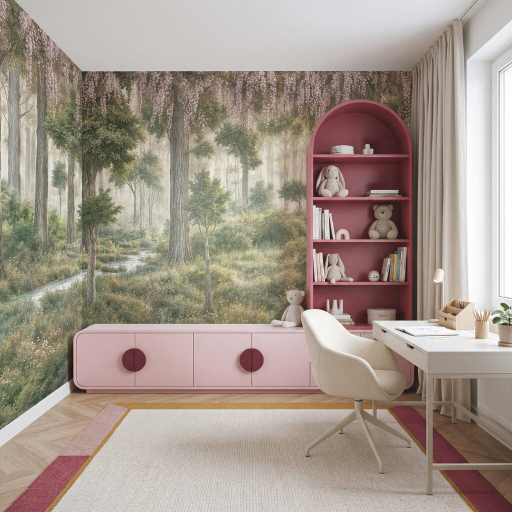 Dipinto raffigurante una foresta con alberi e piante Dipinto raffigurante una foresta con alberi e piante