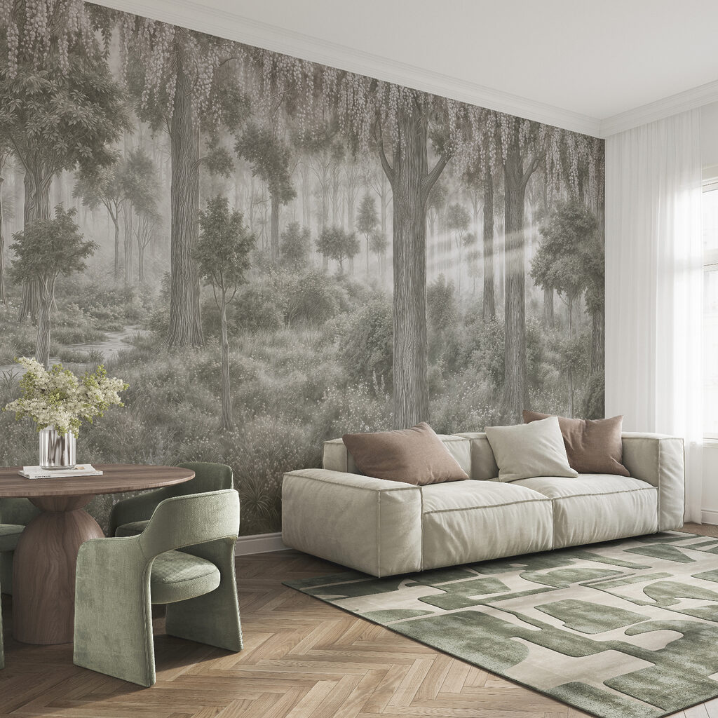 Dipinto raffigurante una foresta con alberi e piante Dipinto raffigurante una foresta con alberi e piante