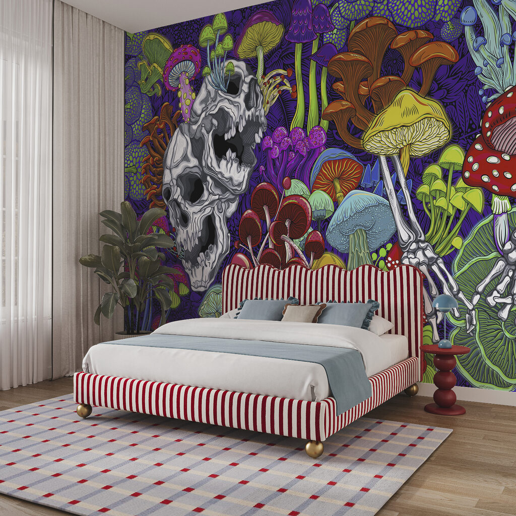 Arte colorata con funghi e teschi Arte colorata con funghi e teschi