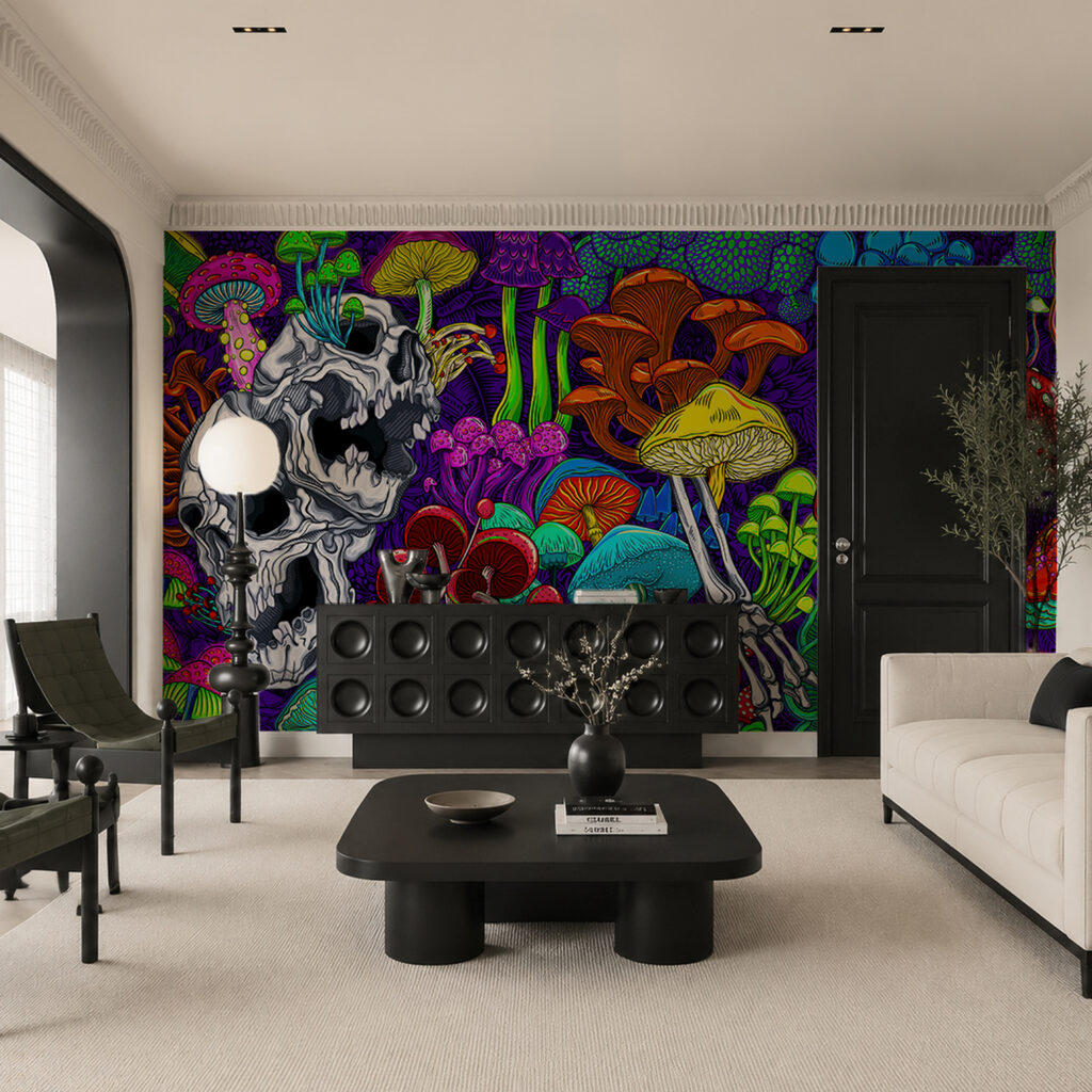 Arte colorata con funghi e teschi Arte colorata con funghi e teschi
