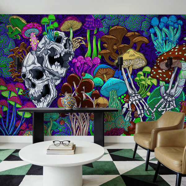 Arte colorata con funghi e teschi Arte colorata con funghi e teschi