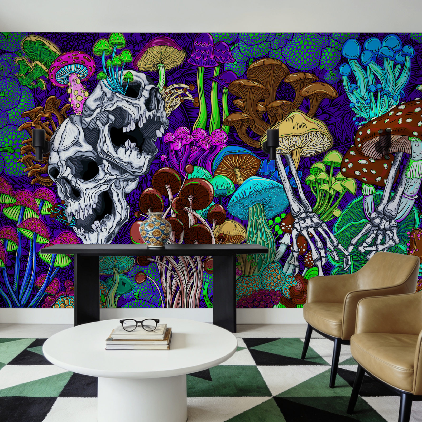 Arte colorata con funghi e teschi Arte colorata con funghi e teschi