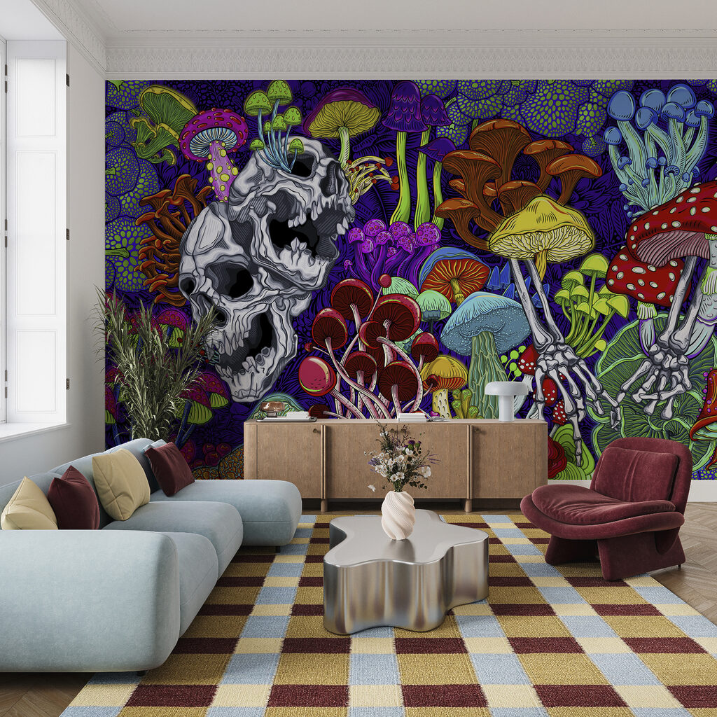 Arte colorata con funghi e teschi Arte colorata con funghi e teschi