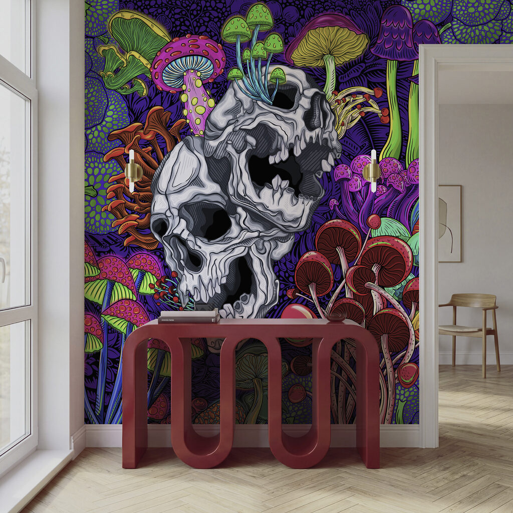 Arte colorata con funghi e teschi Arte colorata con funghi e teschi