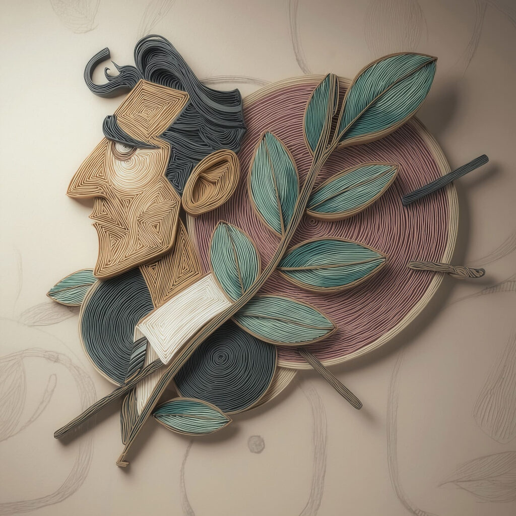 Artwork of a man with leaves on a wall Artwork of a man with leaves on a wall