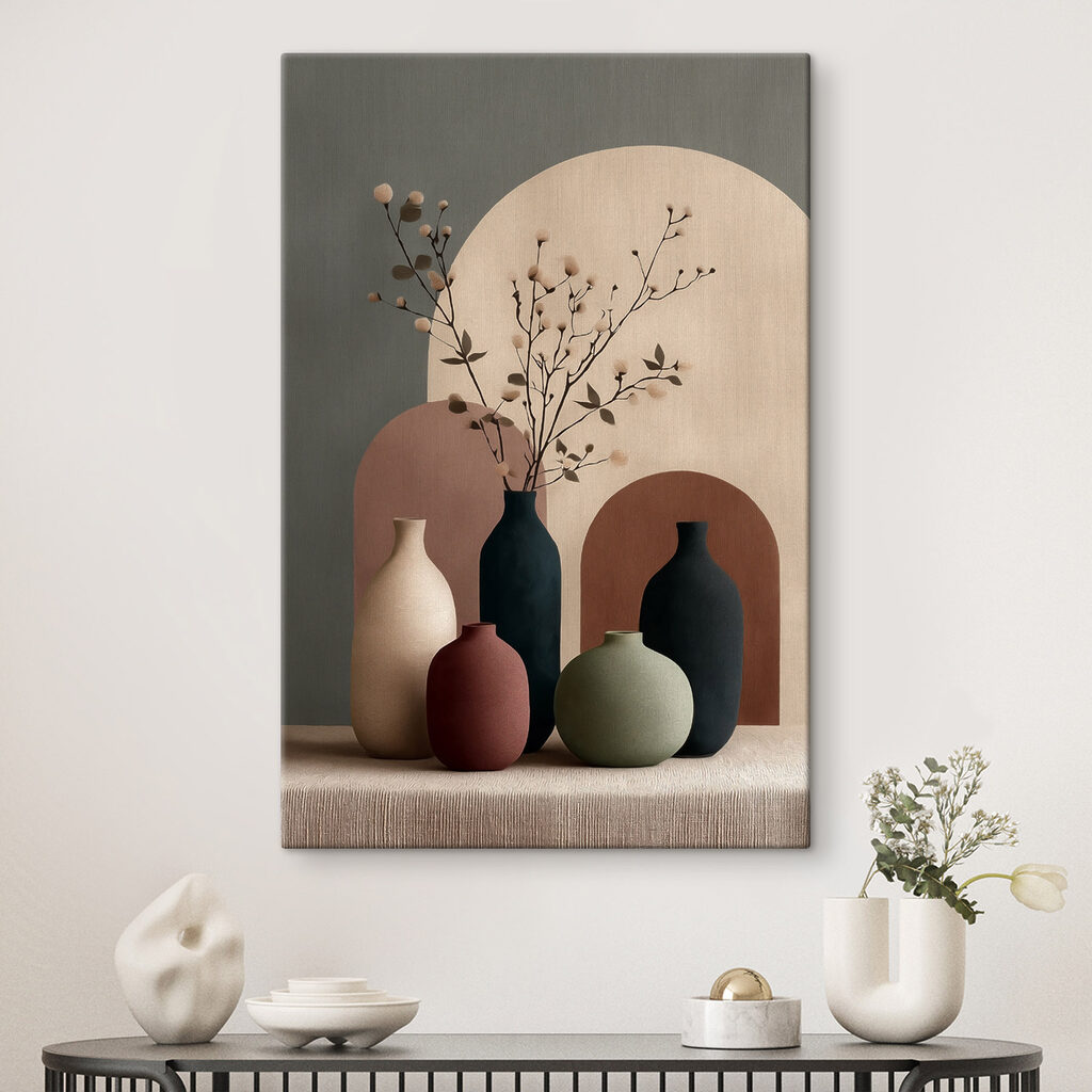 Group of vases with flowers in them