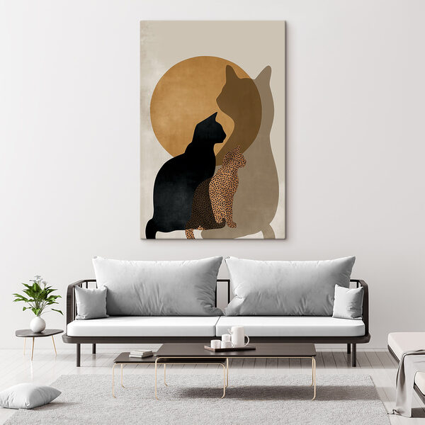 Cat silhouettes in front of a circle
