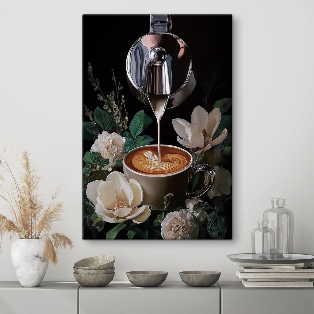Person pouring milk into a cup of coffee