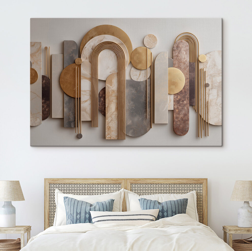Wall art of various shapes and colors