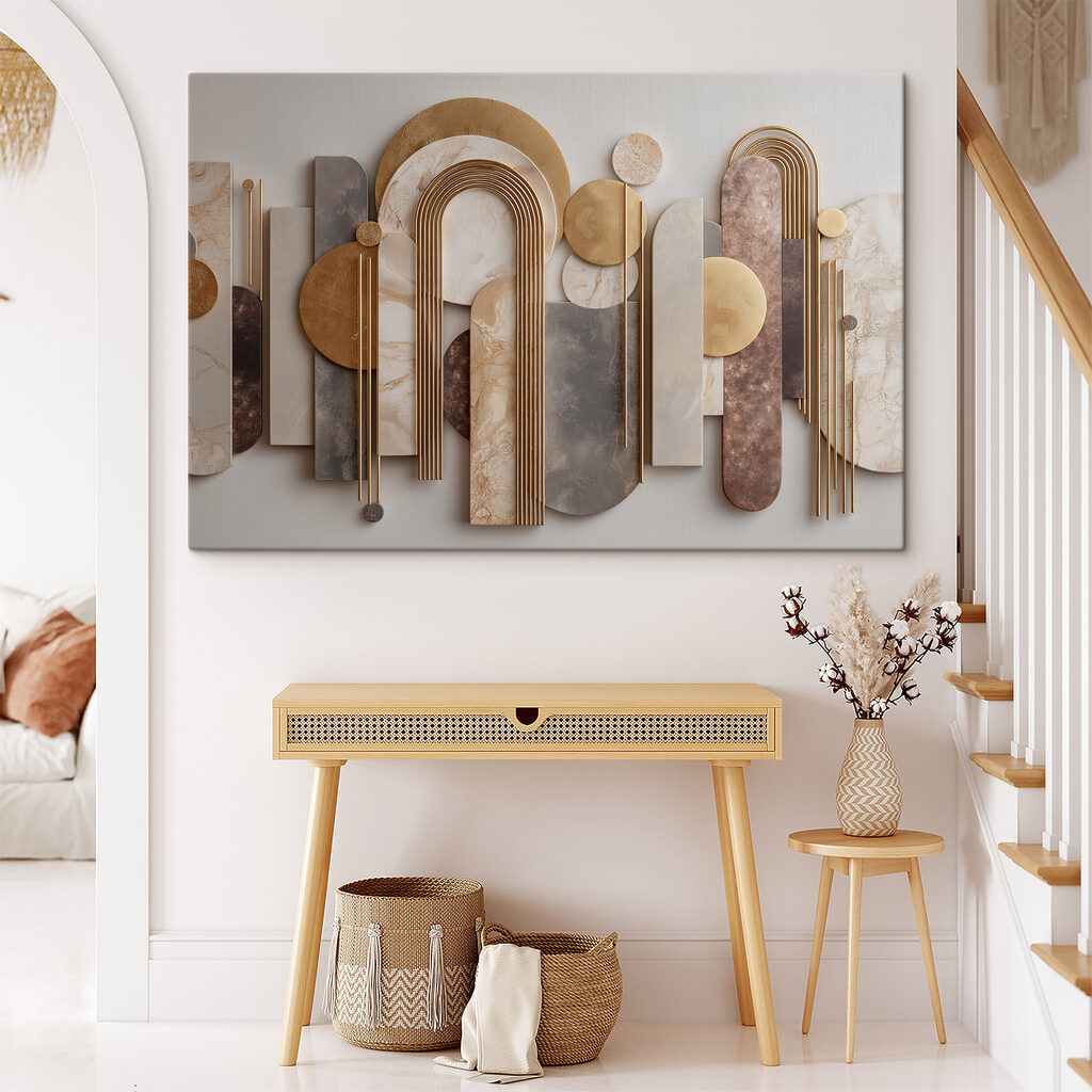 Wall art of various shapes and colors