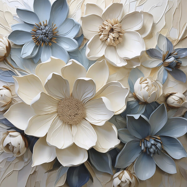 Group of white and blue flowers Group of white and blue flowers