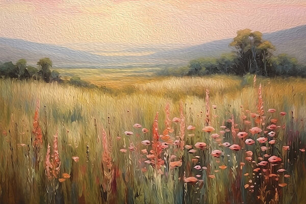 Field of flowers and trees Field of flowers and trees