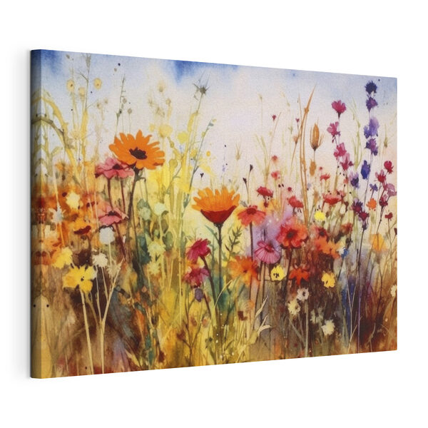 Un dipinto che raffigura dei fiori in un campo Quadri Un dipinto che raffigura dei fiori in un campo
