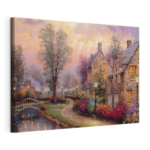 Dipinto raffigurante una casa con fiori e un sentiero Quadri Dipinto raffigurante una casa con fiori e un sentiero