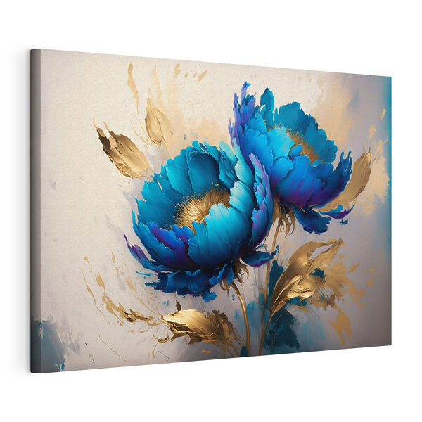 Fiori blu vivaci tra spruzzi d'acqua Quadri Fiori blu vivaci tra spruzzi d'acqua
