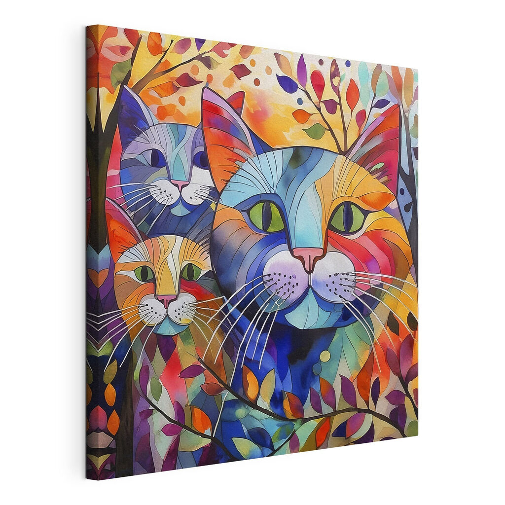 A group of cats with colorful leaves A group of cats with colorful leaves