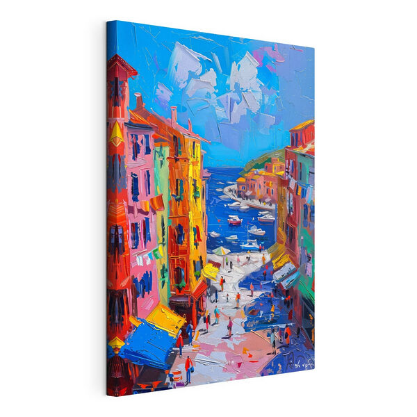 Quadri Dipinto raffigurante una città con barche e persone (COD: s39627) Quadri Quadri Dipinto raffigurante una città con barche e persone (COD: s39627)