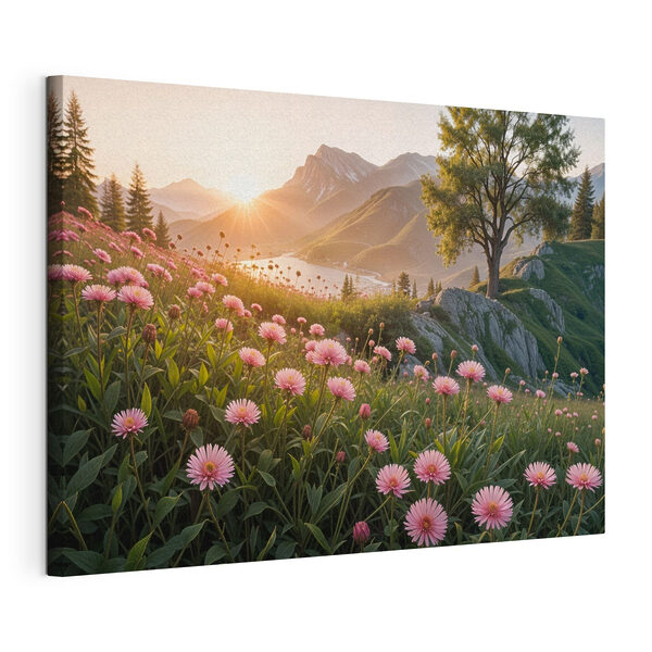 Quadri Campo di fiori rosa con un albero e le montagne sullo sfondo (COD: s40154) Quadri Quadri Campo di fiori rosa con un albero e le montagne sullo sfondo (COD: s40154)