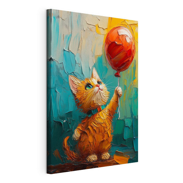 Quadri Dipinto raffigurante un gatto con in mano un palloncino