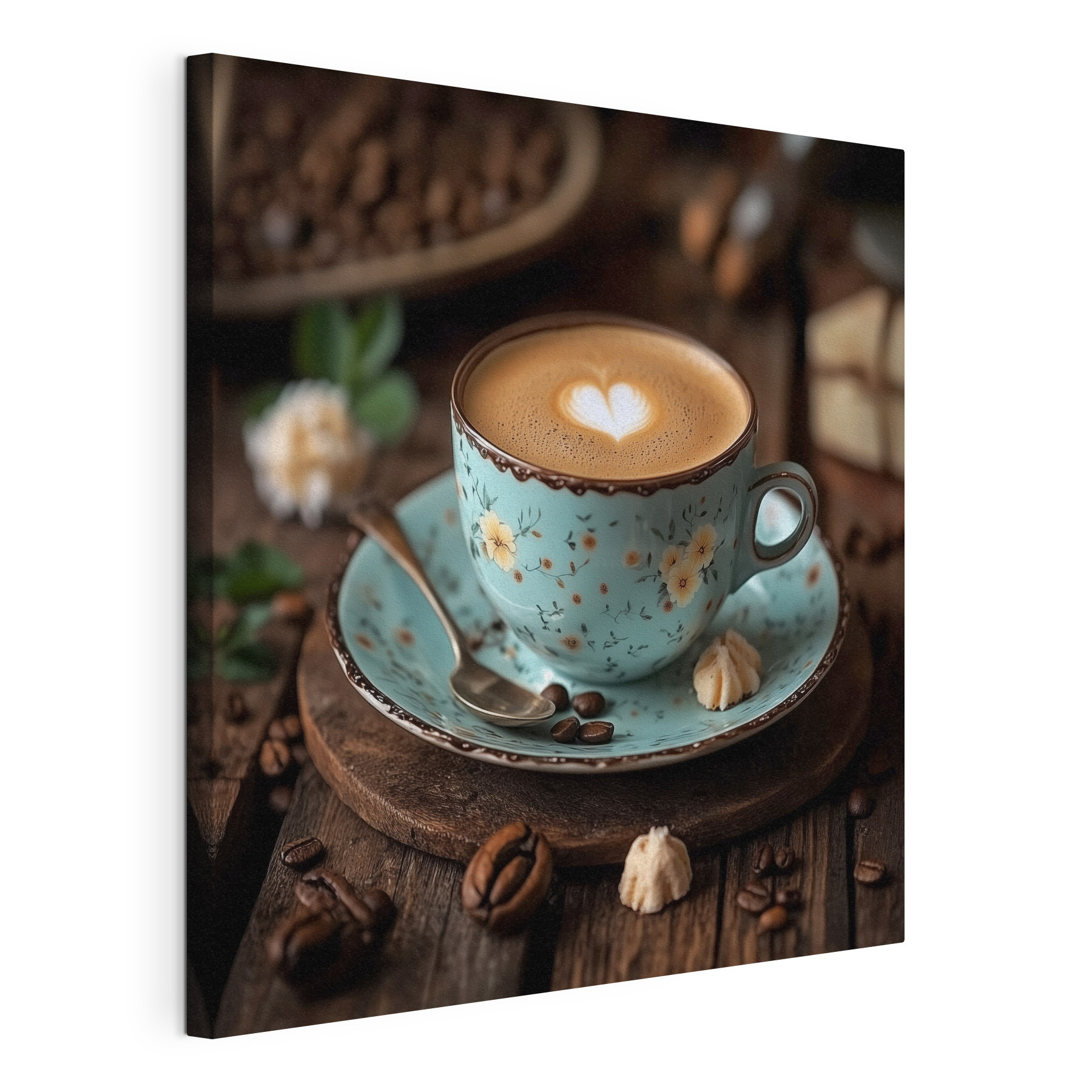 Cup of coffee with a heart shaped foam in the foam