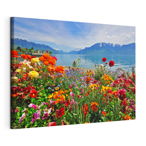Quadri Aiuola con fiori e un lago sullo sfondo (COD: s00006) Quadri Quadri Aiuola con fiori e un lago sullo sfondo (COD: s00006)