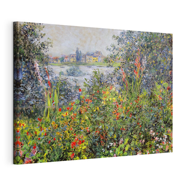 Quadri Un dipinto raffigurante un giardino con fiori e alberi